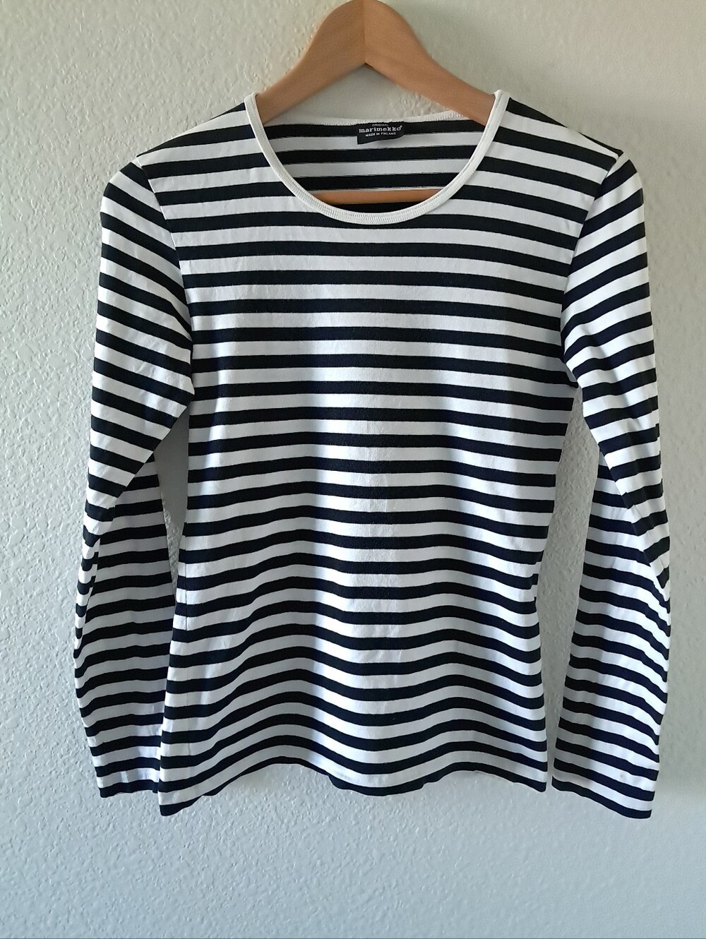 Marimekko Long Sleeve Striped Top Black White 100% Cotton Modern Bold Small